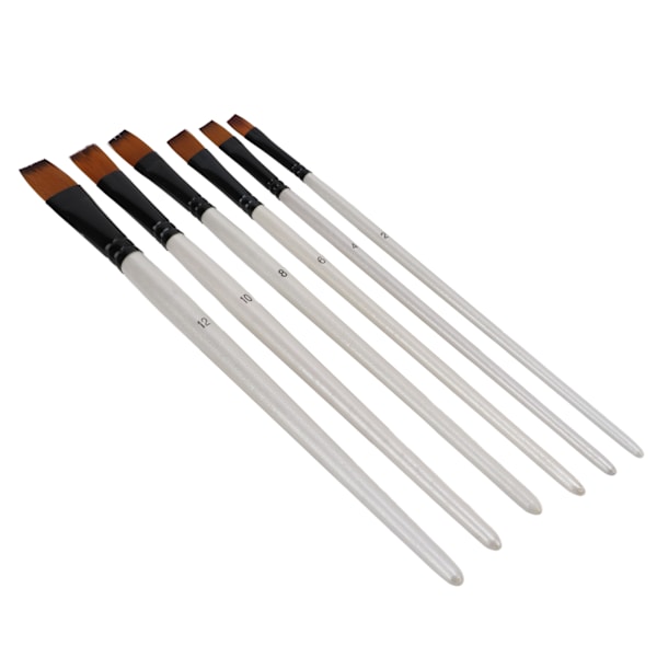 6 stk nylon malepensel pensel holdbar kort håndtak hånd føles komfortabel enkel rengjøring gjentatte ganger kunstforsyninger flat front