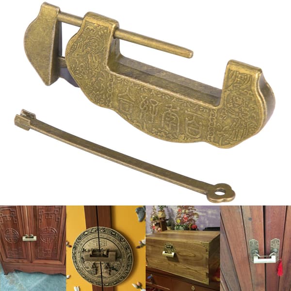 Sinklegering Antikk Lås Ming Qing-dynastiet Retro Stil Dør Skaplås med Dusk Bronse