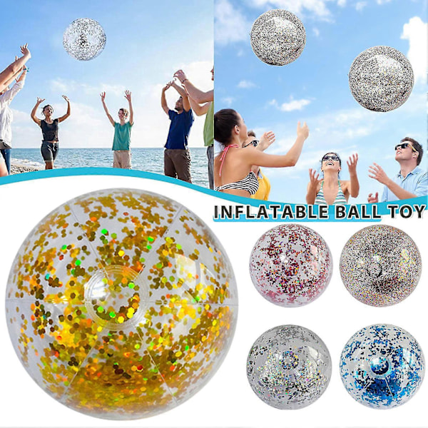 Stor 24/16 Uppblåsbar Glitter Pool Strandboll - Perfekt för Sommar Strand Pool Party Guld 40cm