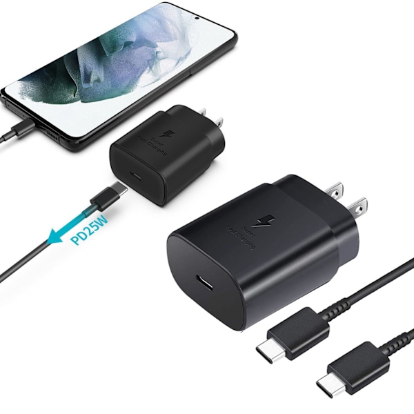 25W Laddare USB Typ C Power Väggladdare Block Laddningskabel för Samsung S21S20