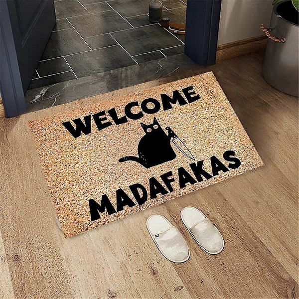 Tumma Kissa Welcome Madafakas Kokopainettu Ovimatto Hauska Ovimatto