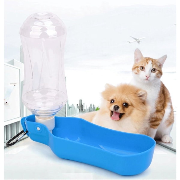 Hopfällbar resevattenflaska för husdjur - 500 ml bärbar hunddrickare, vattenbehållare av plast med blått utlopp