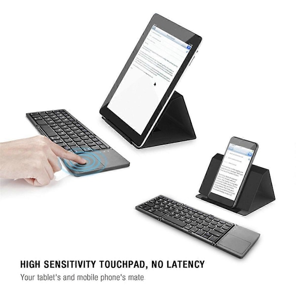 Mini tri-fold trådløst bluetooth-tastatur for IOS Android Hvit