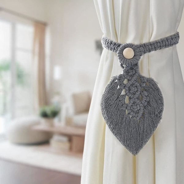 Bohemian Leaf Curtain Tiebacks - sett med 2, grå