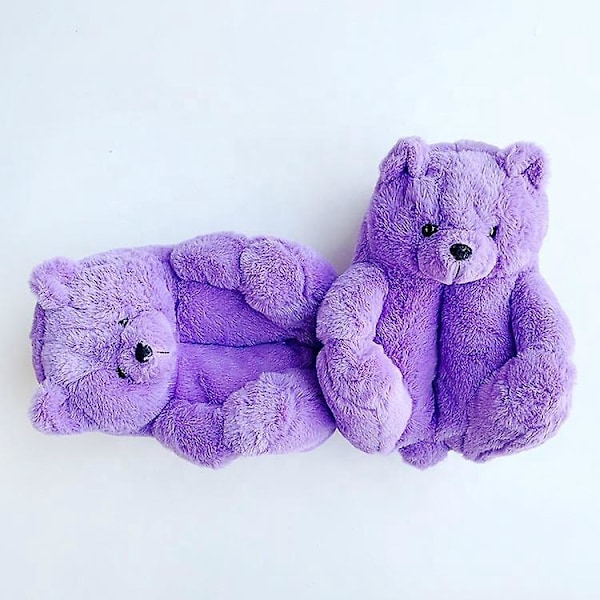 Koselige Lilla Innesko for Kvinner - Teddybjørn-inspirerte Husesko
