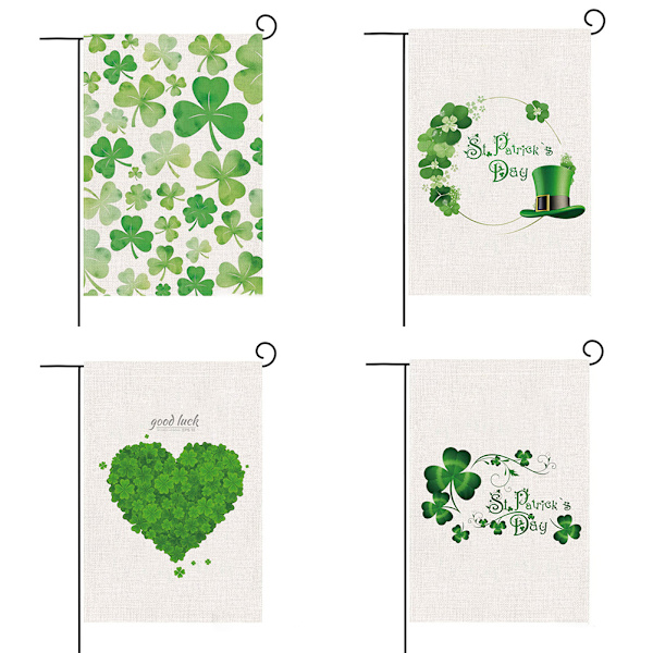 Shamrock Hageflagg Vertikal St. Patrick's Day Lykkelig Kløver Burlap Flagg Utendørs Hage Yard Dekorasjon