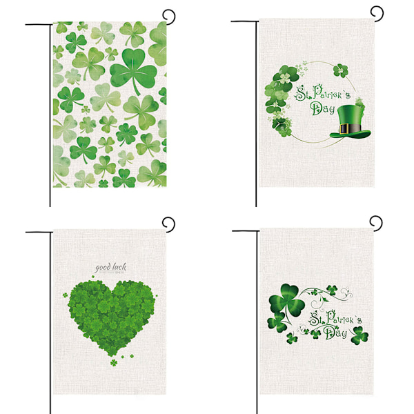 Shamrock trädgårdsflagga vertikal St Patrick's Day Lucky Clover säckväv flagga utomhus trädgård gård dekoration