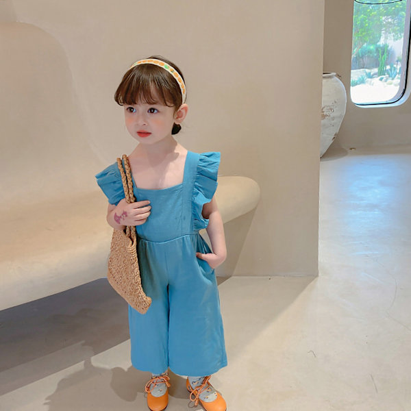 Flickor Romper Ärmlös Ren Färg Rygglös Mode Casual Jumpsuit för Sommar Barn Blå 45.28‑49.21in