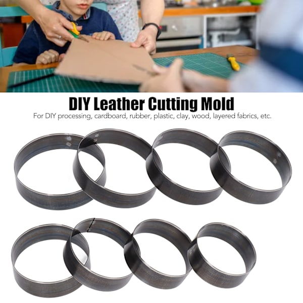 8 stk læderstanseformesæt rund form legeret stål DIY pap skæreforme stanseværktøjssæt