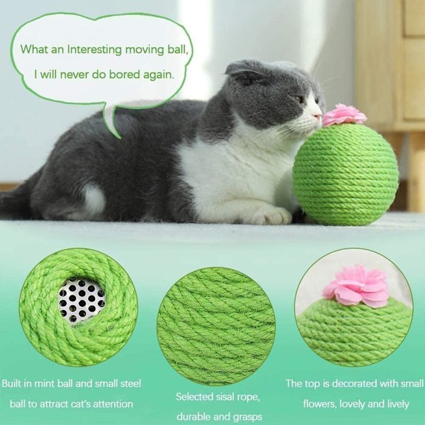 Kaktus Sisal Rep Kattboll Leksak med Catnip Katt Teaser Leksak för Kattungar Katter Interaktiv Leksak