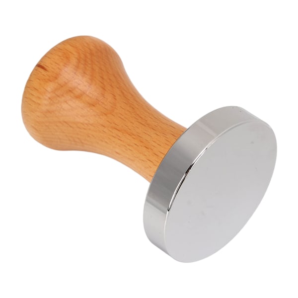 Kaffe Tamper i Rustfrit Stål med Flad Bund, Tampeværktøj til Kaffe, Håndtamper til Kaffe med Træhåndtag 58mm/2.3in