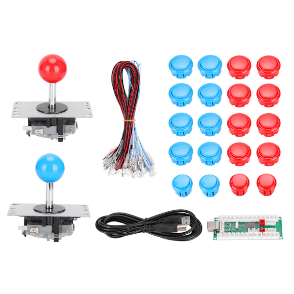 Speltillbehör Joystick DIY USB-spelset för Win8 / Win7 / Vista / XP / 2000 / 98 / Linux / Android (Blå Röd för Dubbla Spelare)