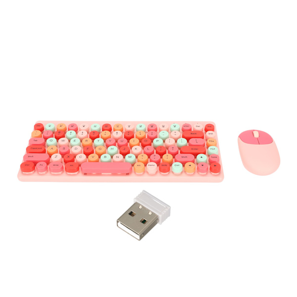 Trådlöst tangentbord Mus Combo 2,4 GHz trådlös mus 86 tangenter Färgglada set med USB mottagare Rosa