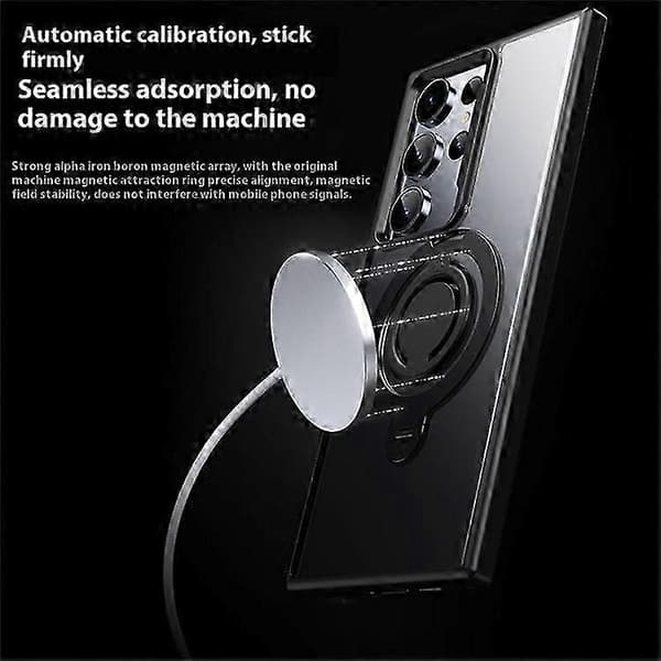 Magnetic MagSafe Case for Galaxy S23 Ultra with Stand, Matte PC+TPU Shell and Silicone Ring Grey