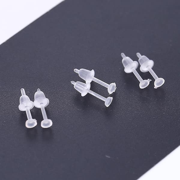 100 Set Plastic Earring Studs & Backs Hypoallergenic Clear Ear Studs