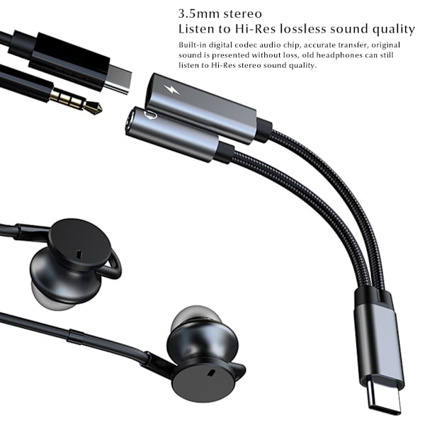 Type C til 3,5 mm hovedtelefon- og opladeradapter 2 i 1 USB C til 3,5 mm lydadapter
