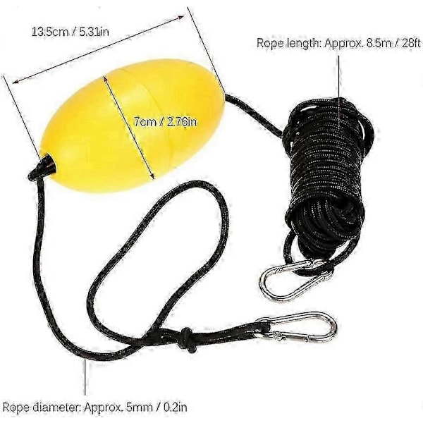 9 meter Marine Tau Line Kajakk Drift Anker Tau Nylon Tau Bøye Ball Flyte Leiebånd gul