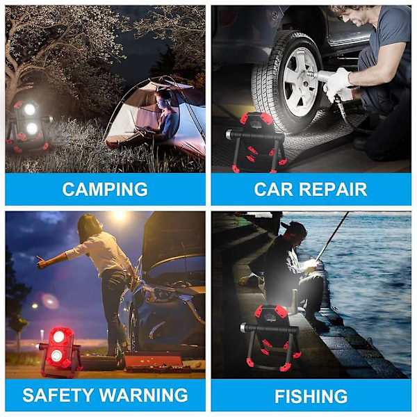 Laddningsbar LED-arbetslampa 2-i-1 COB Vikbar Bärbar Floodlight Magnetisk Bas Vattentät för Camping Bilreparationer Nödsituationer