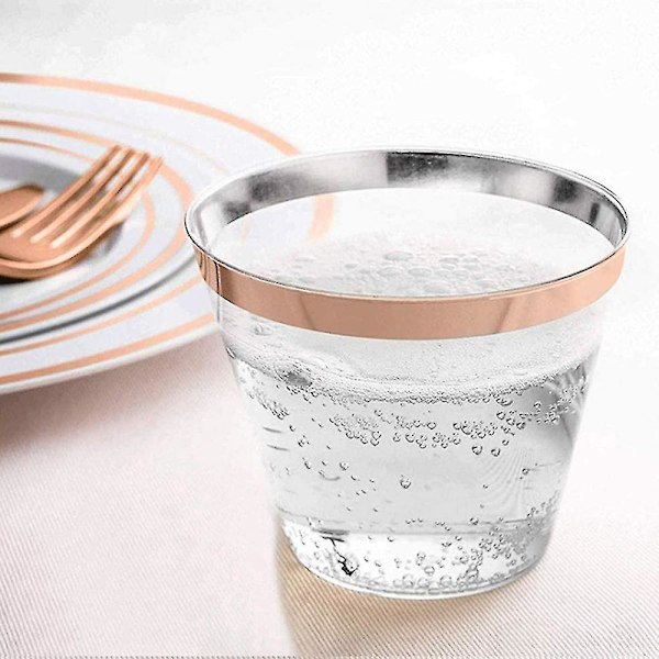 Kristallklara Plastvinglas med Guldkant - 9 oz (Paket med 50)