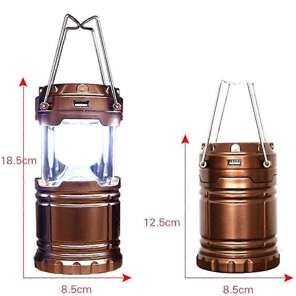 Soldriven LED Campinglykta, USB Uppladdningsbar LED Utomhuslampa, Portabel Nödlampa för Camping