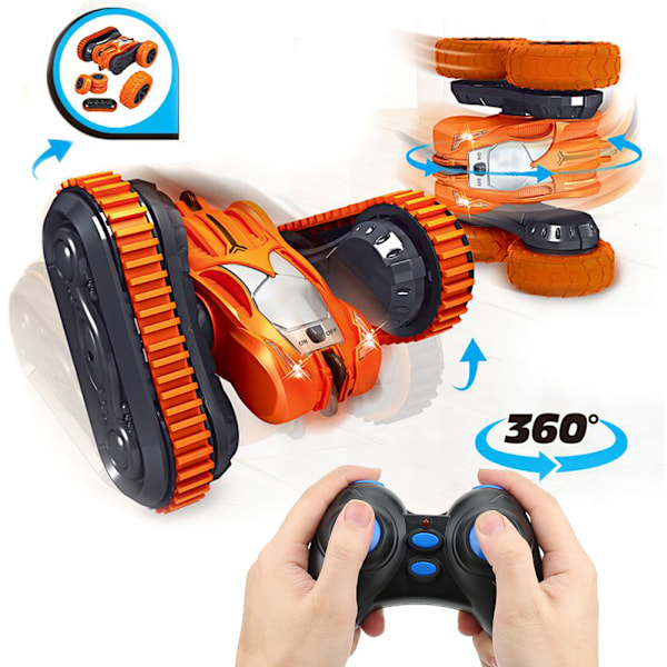 2-i-1 Dubbelsidig 2,4G Fjärrkontroll Stuntbil Modell 360 Grader Rull RC Bil Leksak Orange