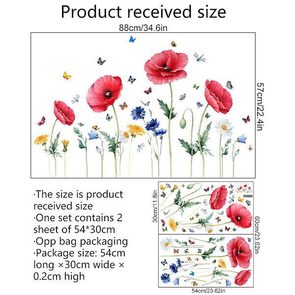 En uppsättning fjärilsblommiga väggdekaler Väggdekor för barnrum Vardagsrum Kontor