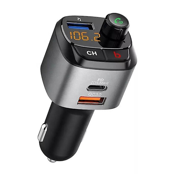 Bil Bluetooth FM-transmitter, QC3.0 Support, 20W Trådløs Radioadapter Modtager, MP3 Musikspiller, Type C PD20