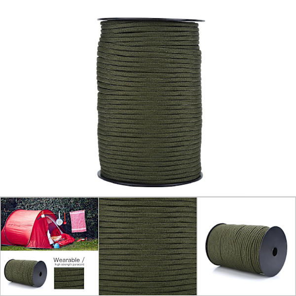 550 Reflekterande Paracord Fallskärmssnöre 9 Strand Core 100m (Army Green)