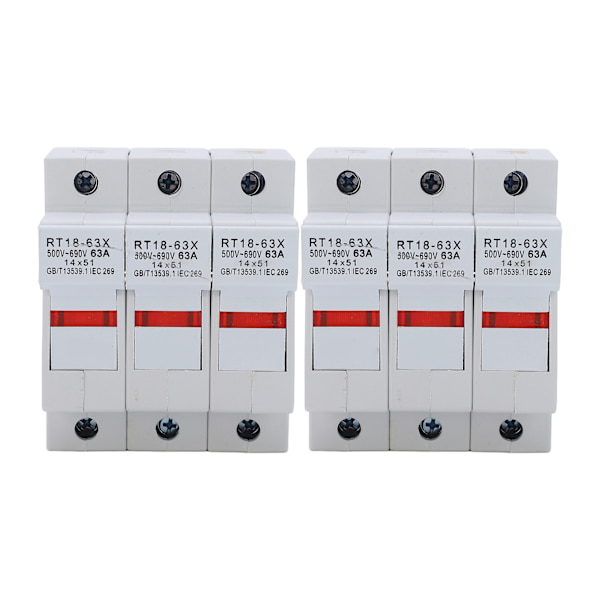 RT18-63X skinnemonteret sikringsholder base med LED lys til RO16 14x51 mm sikringskerne 63A 500-690V3P