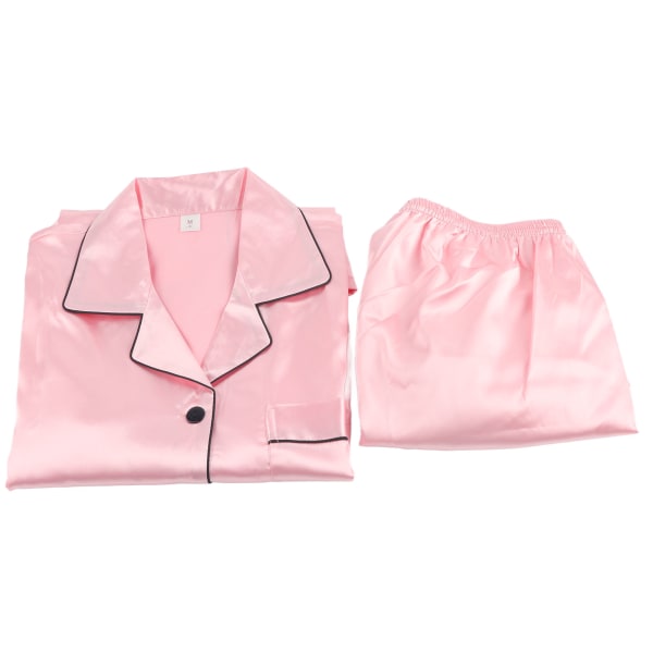 Åndbar og behagelig pink-simuleret silkepyjamas - langærmet afslappet nattøj til hjemmet (1 stk)