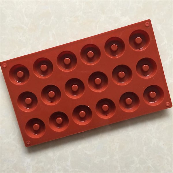 Silikon Mini Donut Pan 18 Hulrum Bageplade til Muffins, Kager og Kiks Rød