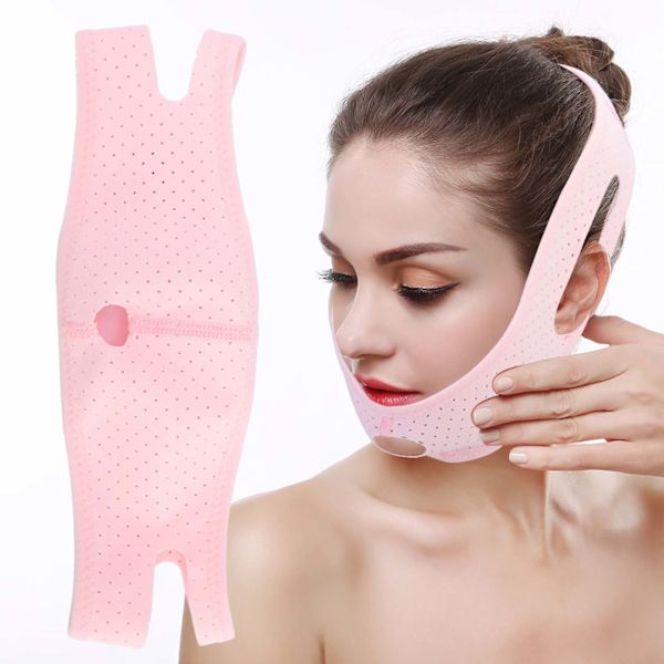 Ansiktslyftande bälte andningsbart formkontur ansiktslyftande maskbandage rosa genomsnittlig storlek