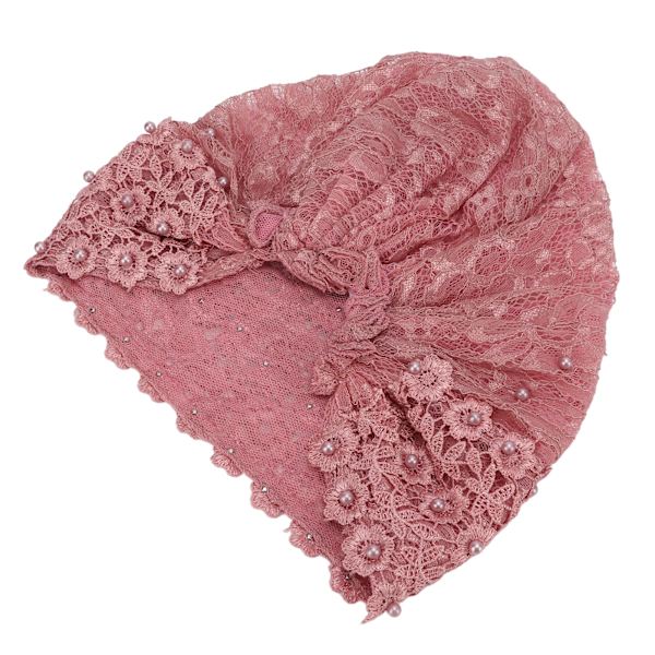 Muslimsk turbanhatt bekväm andningsbar elastisk flerfärgad blommig design huvudduk för dagligt bruk tillbedjan mörkrosa