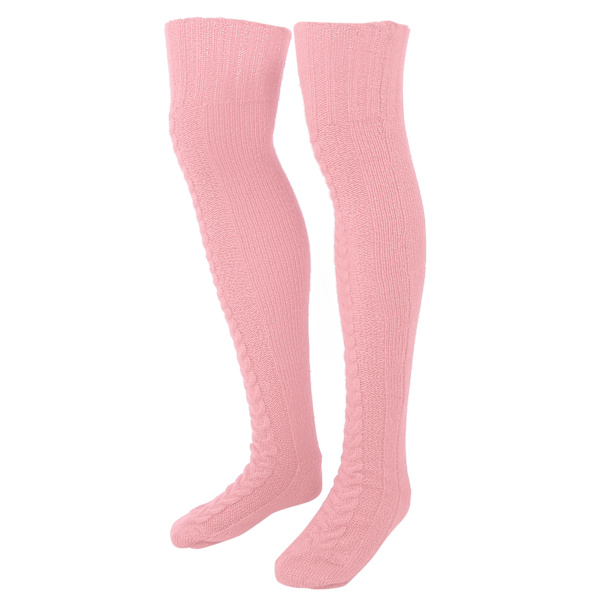 Kabelstickad Varm Ben Rörvärmare Strumpor Vinter Ben Tube Lår Hög Boot Sockspink