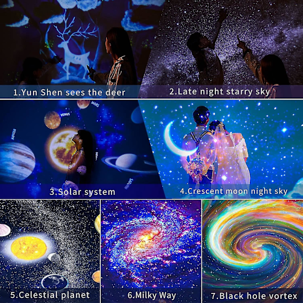 Stjerneplanetarium Projektor - 360 Roterende LED Galaxy Nattlys for Soverom Tak Romdekor - Ideell Barnegave
