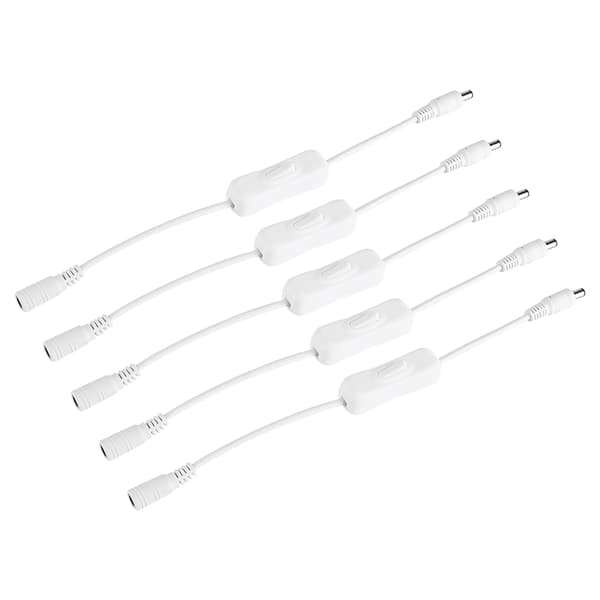 5 stk. LED Strip Light Wire Switch med hun- og han-DC 12V strømstik hvid