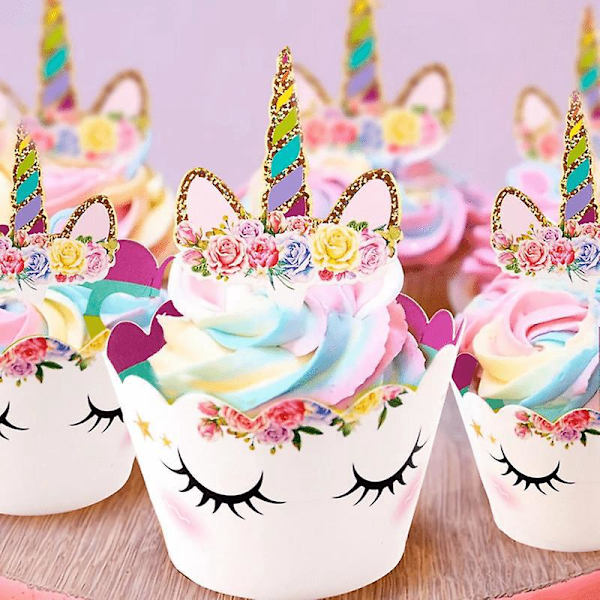 12 yksisarvisen kakkupäällyksen ja kuppikakkujen set lasten syntymäpäiviin, baby shower ja hääjuhliin
