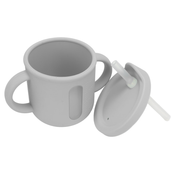 Silikoninen Sippy-kuppi, jossa on kaksoiskahvat, kevyt taaperon harjoituskuppi tiiviillä, vuotamattomalla kannella kotiin matkustamiseen, harmaa