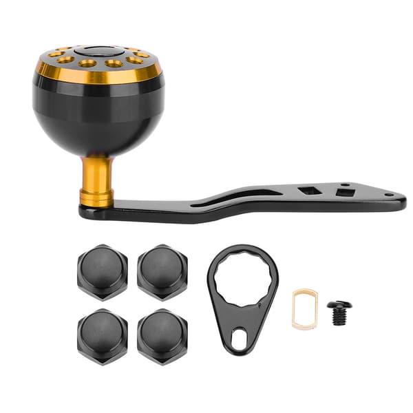 Fiskerulle Håndtag CNC Knop med Fittings Reservedele Tilbehør (Sort+Guld)