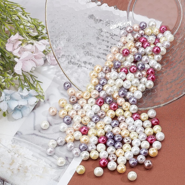 200 stk 8 mm glassperle rund perle glatt sateng bittesmå perler sett for DIY smykker å lage halskjede armbånd - 10 farger