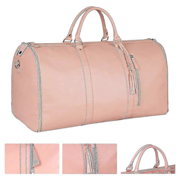 Kleshenger Bag, Stor PU Lær Duffelbag for Kvinner, Vanntette Klesposer Rosa