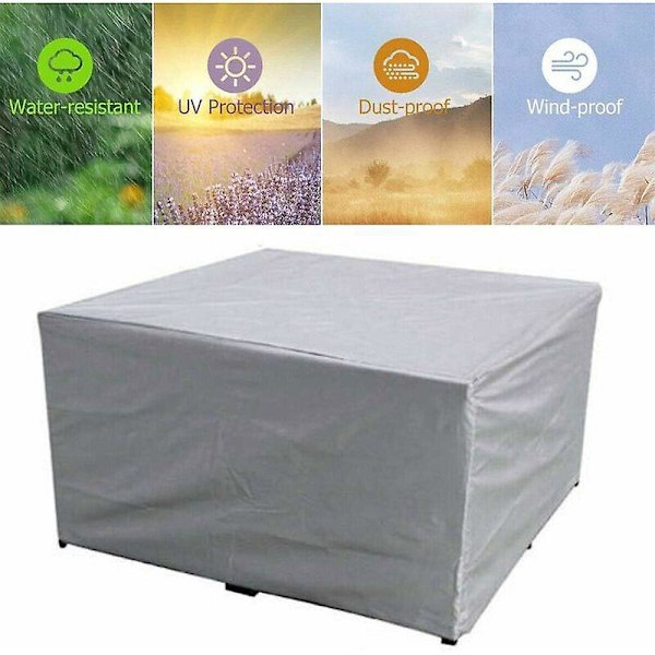 Rektangulært beskyttelsestrekk for hagemøbler, 210D vanntett og anti-UV, for utendørs, hage, terrasse, utendørs 315*160*74cm Sølv