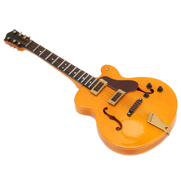 Trä Miniatyr Guld Ihålig Elgitarr Modell med Stativ Mini Musikinstrument Modell 7,1 Tum