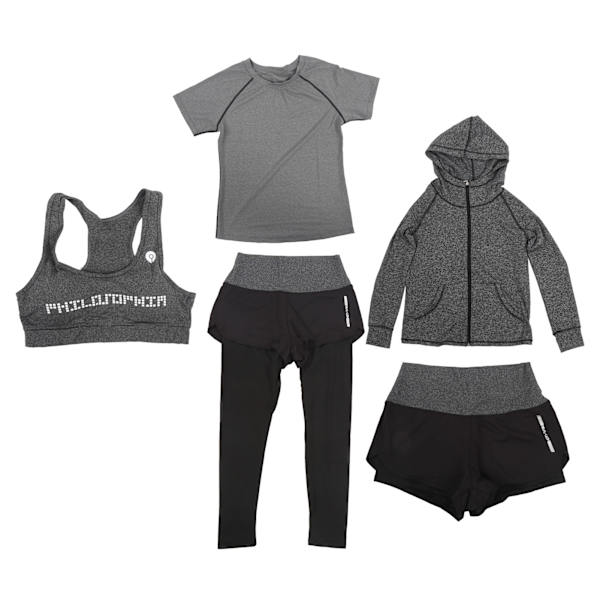 5-delad yogasett för kvinnor, sportkläder, gymjacka, långärmad topp, leggings, shorts, yogadräkt, mörkgrå, XXL
