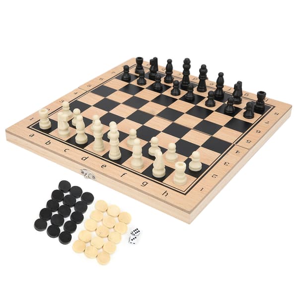 3-i-1 skak, dam og backgammon i træ, foldbart bærbart interaktivt skakbræt legetøj 24 x 24 cm / 9,4 x 9,4 tommer