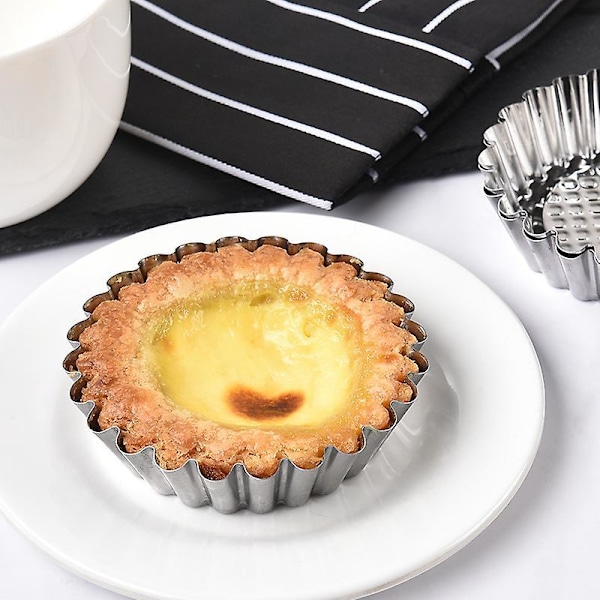 10 st Äggtarteform Återanvändbar Muffinsform i Rostfritt Stål för Bakning Non-stick Mini Tartelettformar