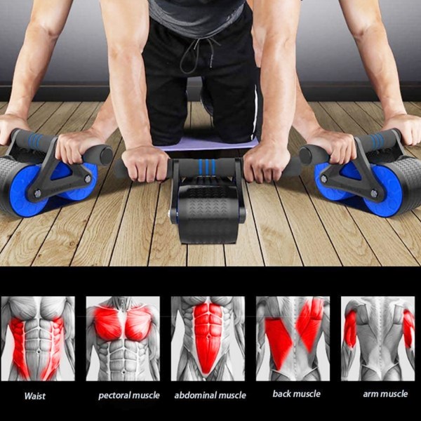 Springback Wheels Roller Domestic Abdominal Exerciser Push Up Træning Mute Fitness Udstyr Blå