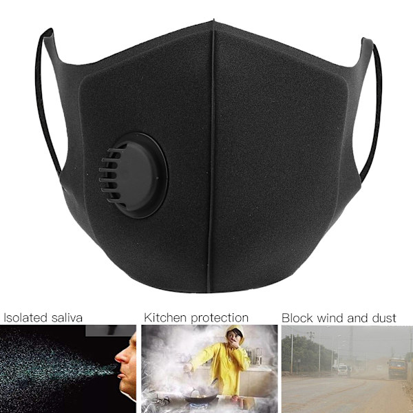 Svart Polyester Utomhuscykling Dammtät Anti Haze Andningsventil Skydd Munmuffle
