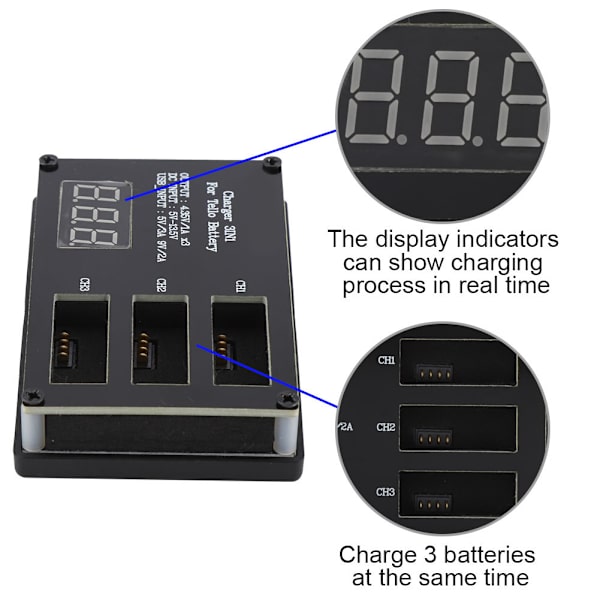 3-i-1 multibatteri intelligent ladestasjon for ladesenter for DJI Tello Drone