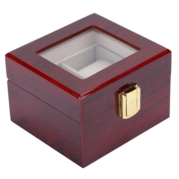 Trä 2 Grid Watch Display Box Transparent fönster Watch förvaringsbox (röd)